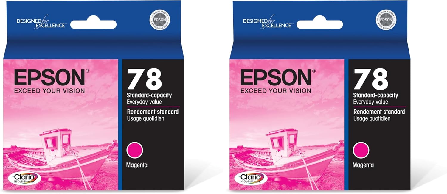 Epson 78 Claria Hi-Definition Ink Standard Capacity Magenta Cartridge (T078320) Works with Artisan 50, Photo R260, R280, R380, RX580, RX595, RX680 (Pack of 2)