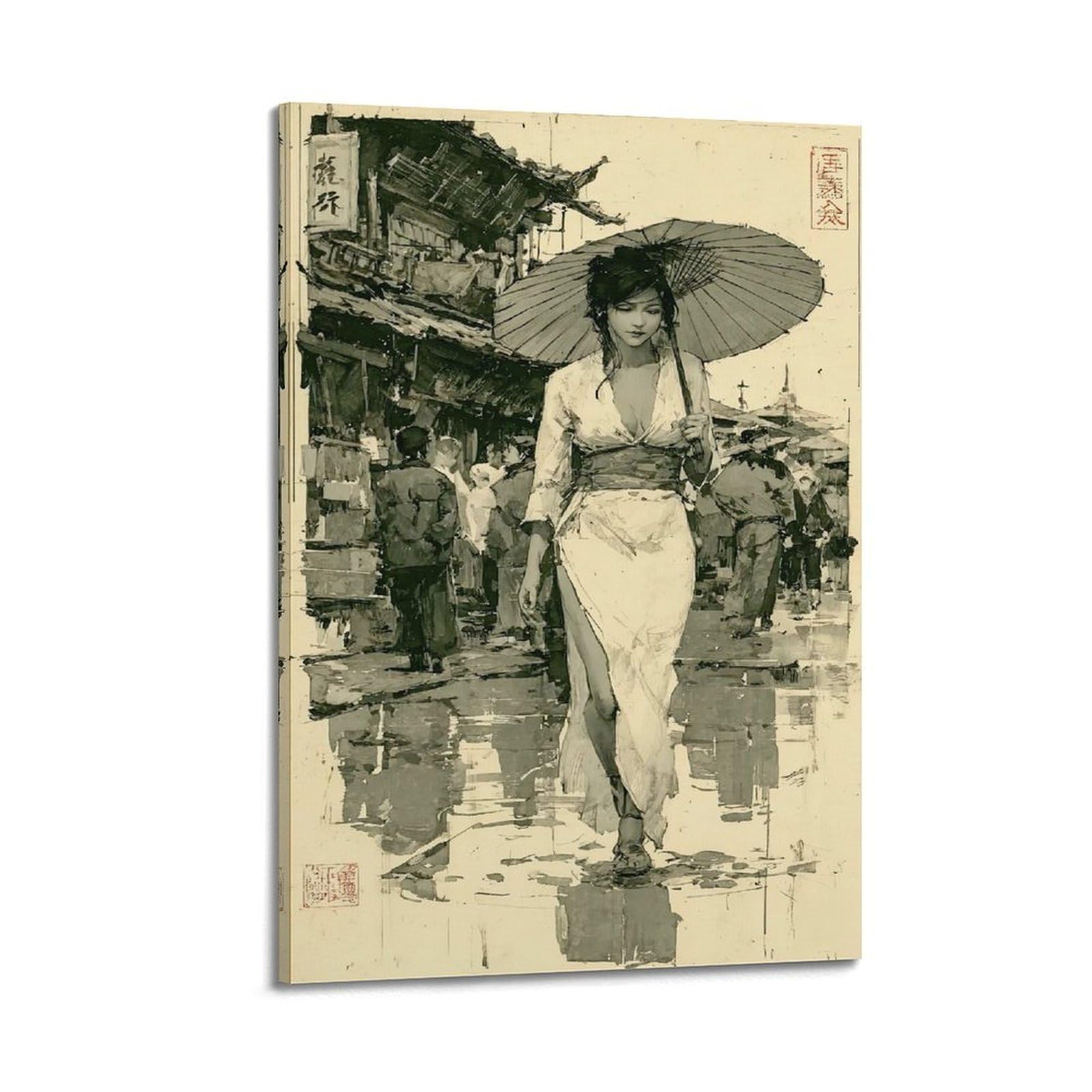 OKAHYS Vintage Japanese Beautiful Girl Artwork Poster Decorative Painting Canvas Wall Artworks Picture 12x18inch(30x45cm)
