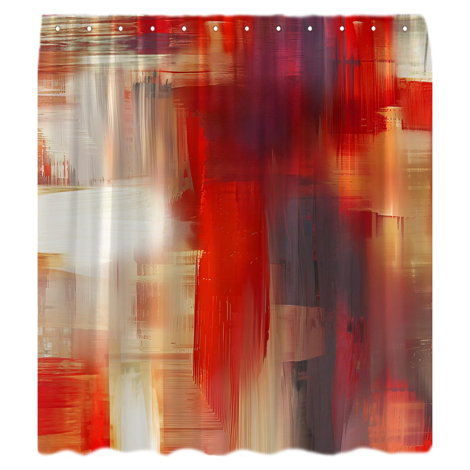 KDYDK Abstract Red Shower Curtain Red Brown Oil Painting Watercolor Grunge Brushstrokes Art Decor Bathroom Curtain Set with Hook