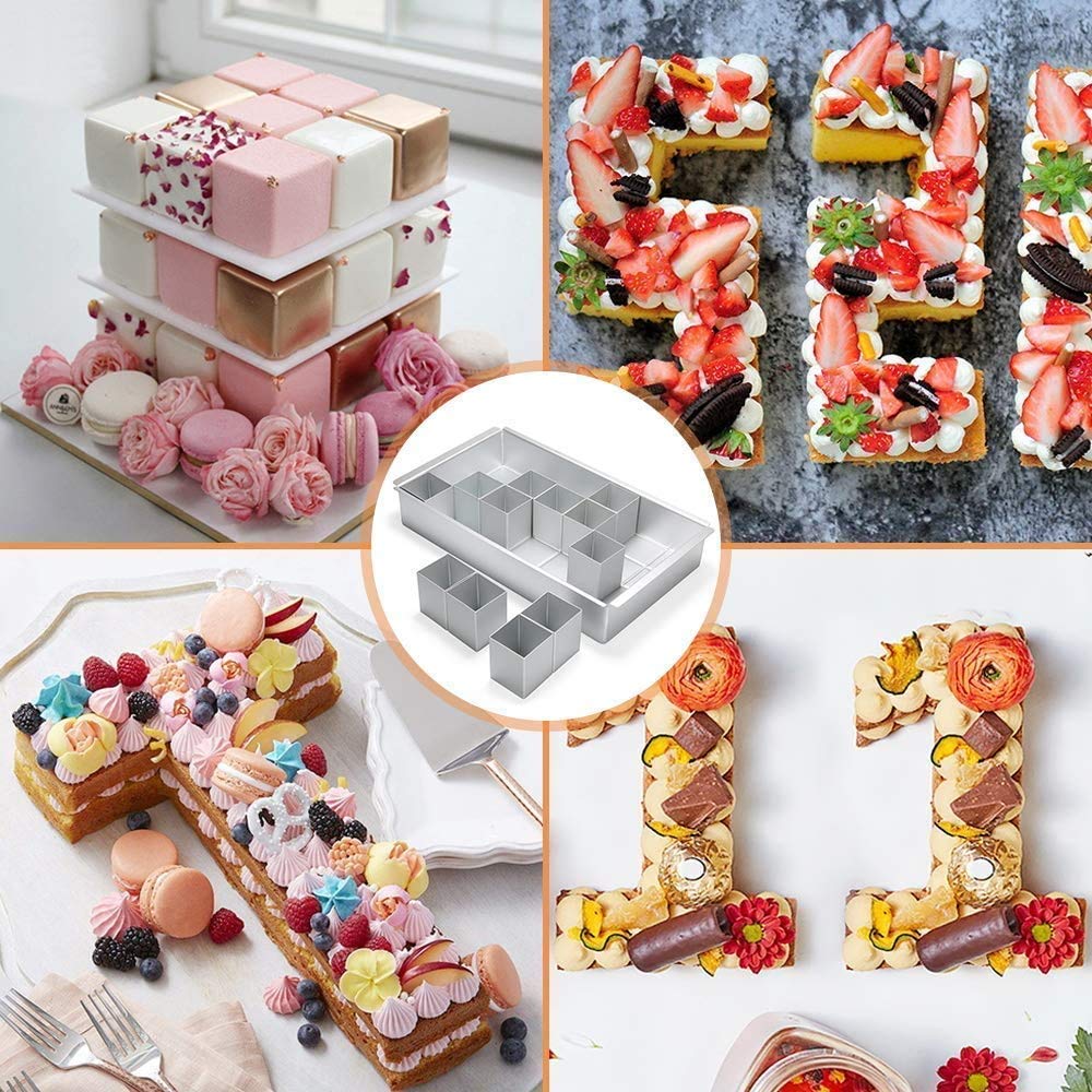 MEISHANG Antihaft Backformen Set,Verstellbar DIY Backen,Aluminium Backformen Rechteckig,Zahlen Backform Kuchenform,Zahlen und Buchstaben Backform,Kuchenform Verstellbar Antihaft