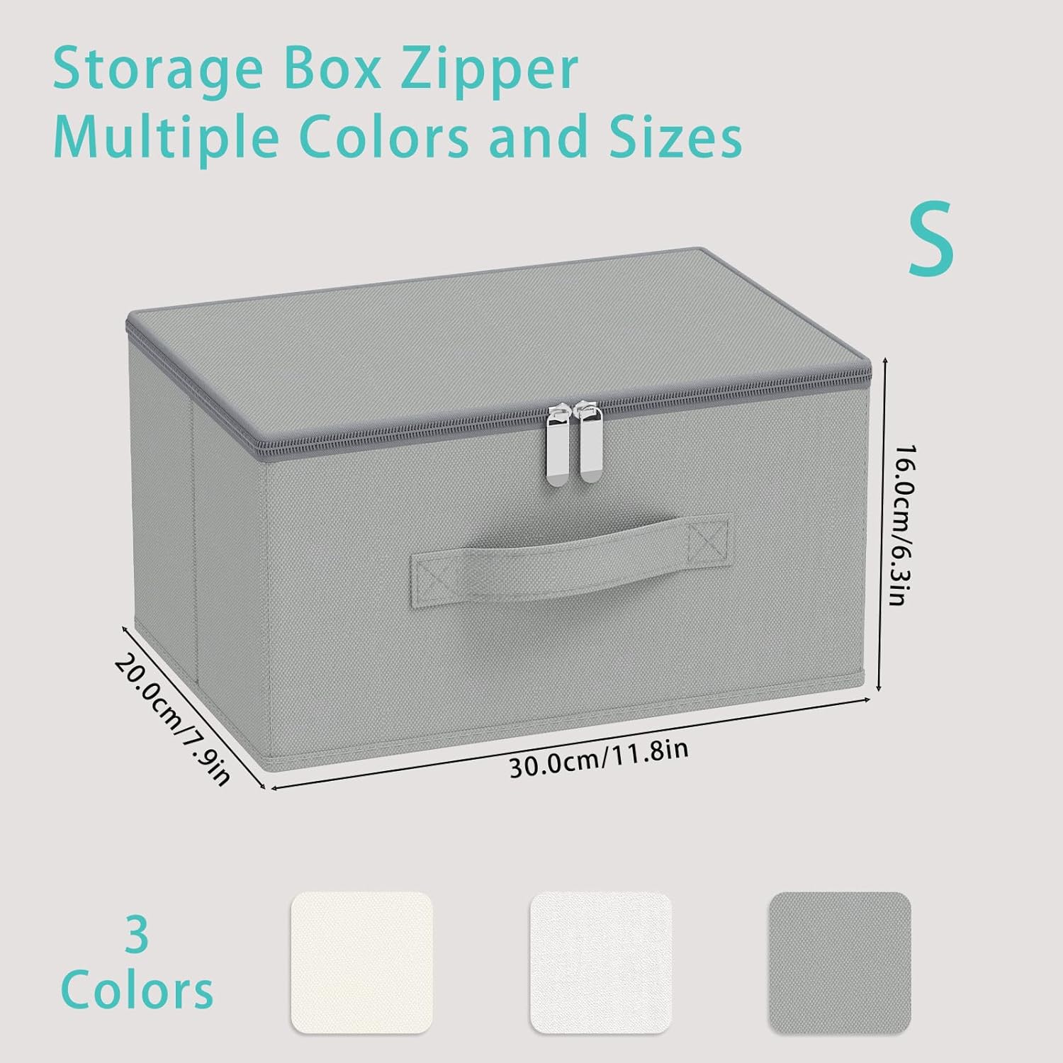 Storage Bins with Zipper, Cube Organizer Basket with Lid, Collapsible Stackable Closet Boxes, for Home and Bedroom, 4 Pack, Grey, 11.8 x 7.9 x 6.3 In, XSNY16GS-4