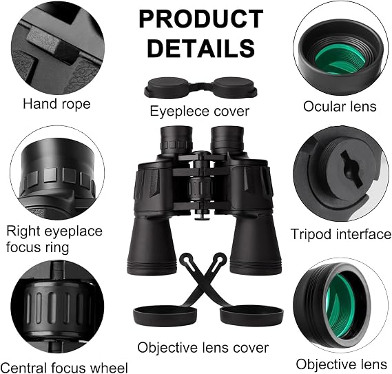 20x50 High Power Binoculars for Adults with Smartphone Adapter, HD Professional/Daily Waterproof Compact Binoculars for Bird Watching Hiking Concert Travel with BAK4 Prism FMC Lens, Black