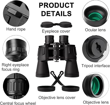 20x50 High Power Binoculars for Adults with Smartphone Adapter, HD Professional/Daily Waterproof Compact Binoculars for Bird Watching Hiking Concert Travel with BAK4 Prism FMC Lens, Black