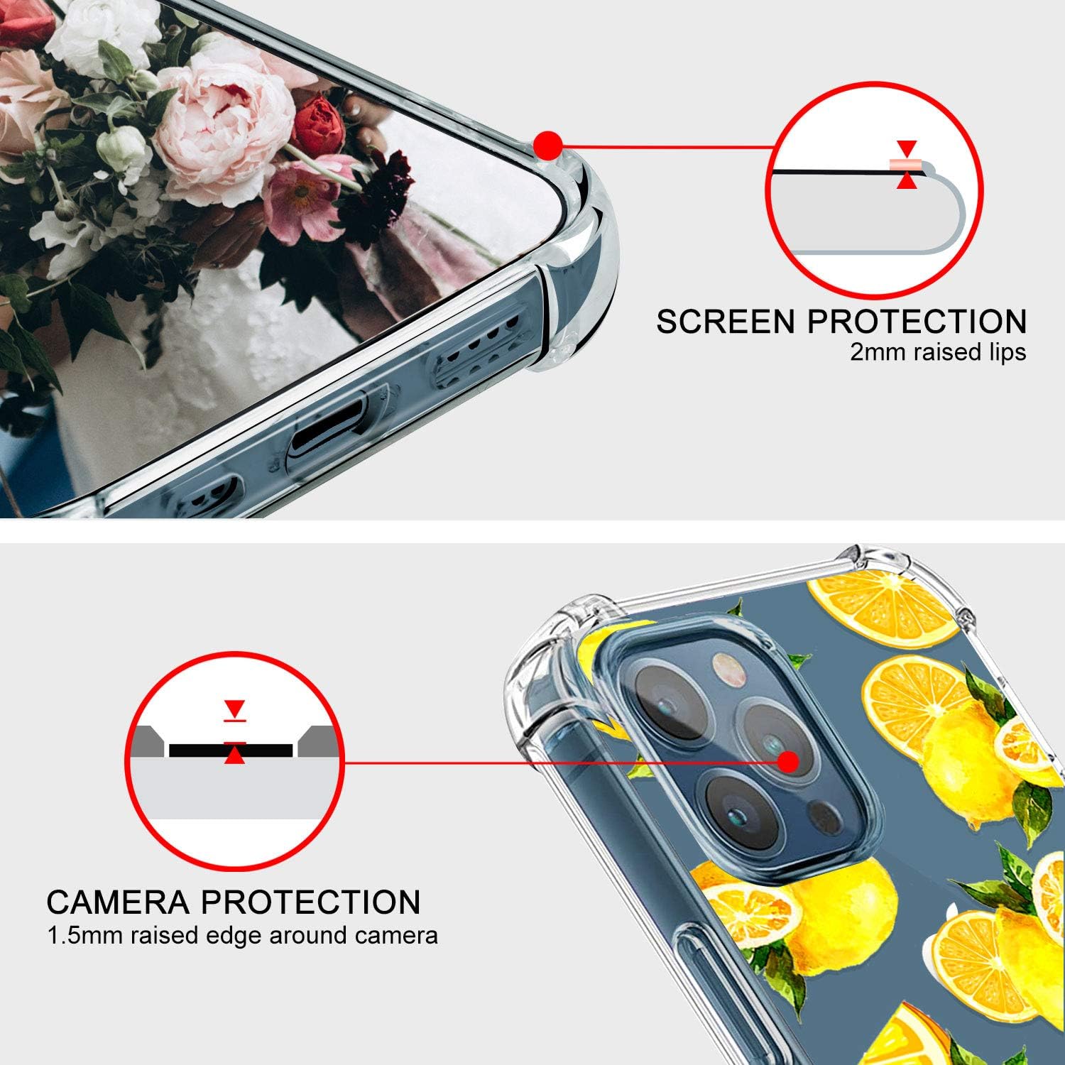 Hepix Compatible with Fresh Lemon iPhone 12 Pro Max Case, Yellow Lemon Clear iPhone Cases, Soft Flexiable TPU Slim Protective Phone Case with Bumpers Anti-Scratch Shock Absorbing for iPhone 12 Pro Max