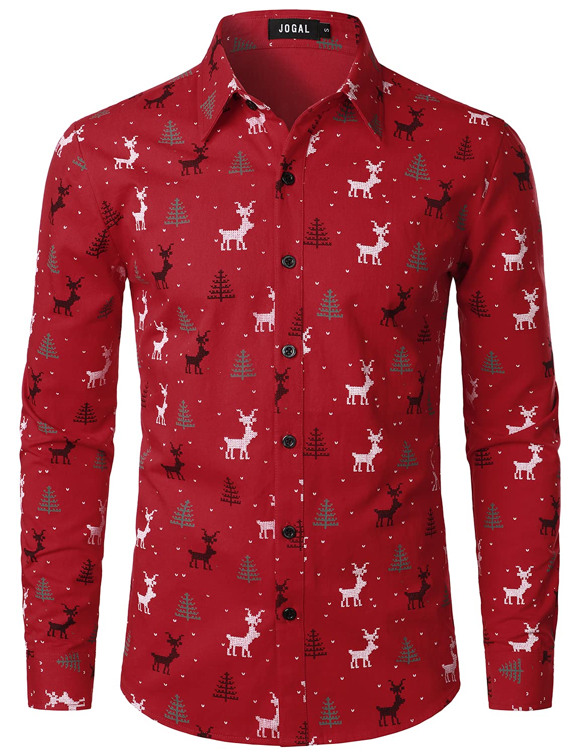 Jogal - Camicia da uomo con stampa natalizia originale, maniche lunghe e bottoni, stile casual