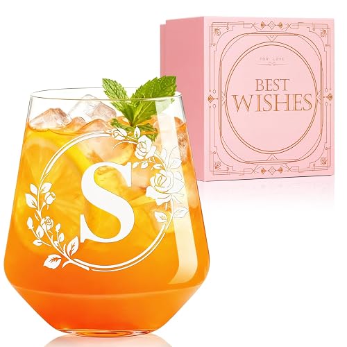 Personalized Stemless Wine Glass – Custom Engraved Monogrammed Initial Glasses,Personalized