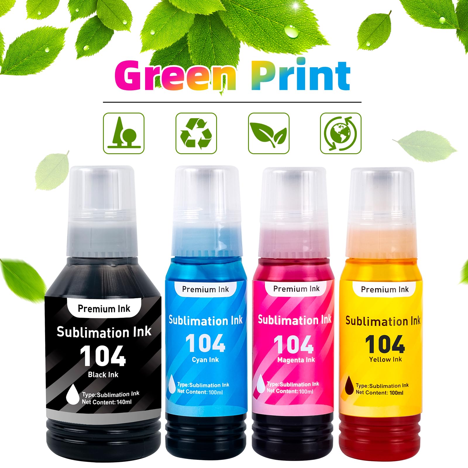 E104 Kit de recharge d'encre de sublimation compatible avec Epson Ecotank ET‑2711 ET-1810 ET-2710 ET-2861 ET-2862 ET-2712 ET-2714 ET-2715 ET-2720 ET-2721 (1 40 ml BK, 100 ml de couleur)