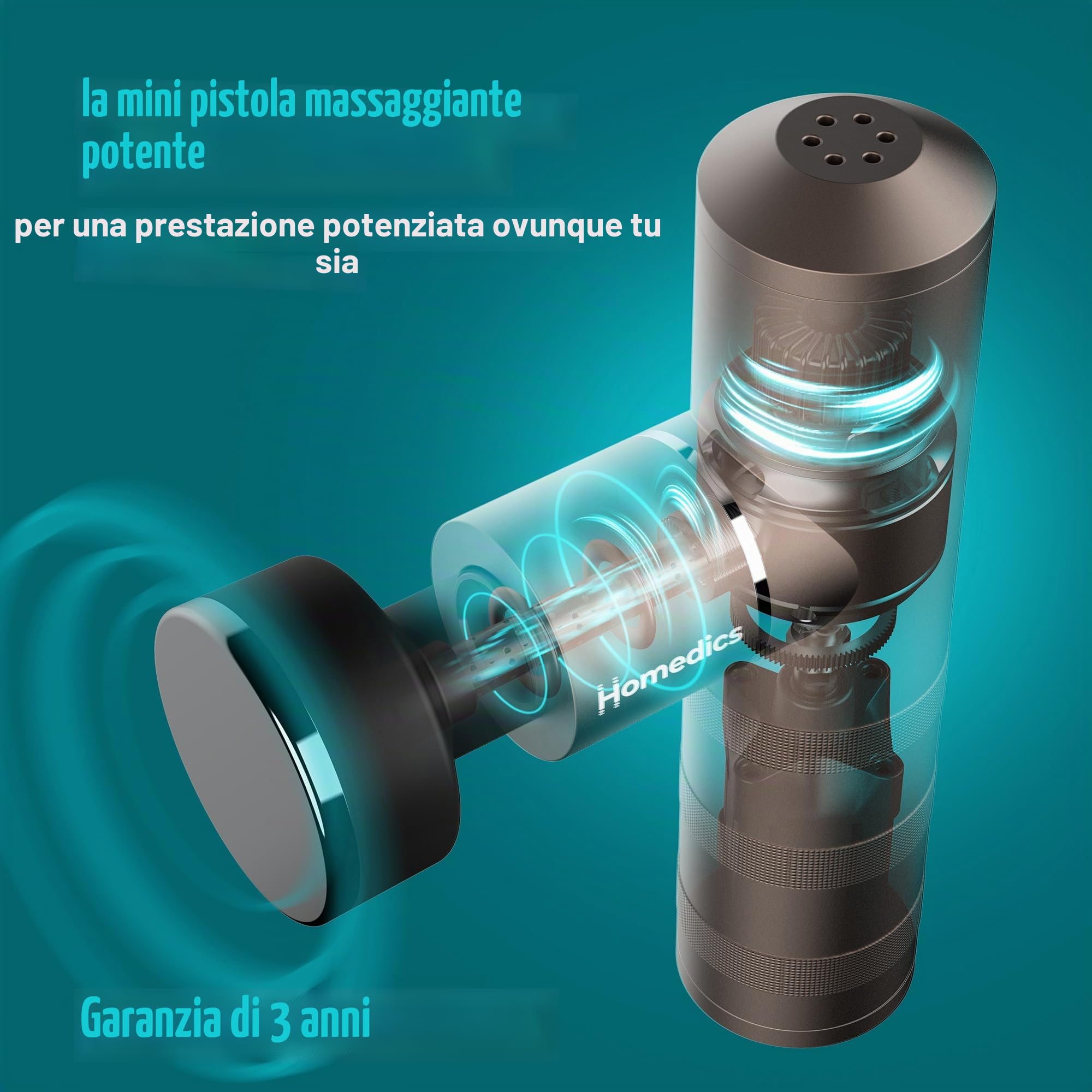 Homedics MYTI Massaggiatore Elettrico Portatile Riscaldato, Rame | 5 Accessori, 4 Livelli di Intensità, Massaggio a Percussione per Tessuti Profondi, Sollievo del Disagio