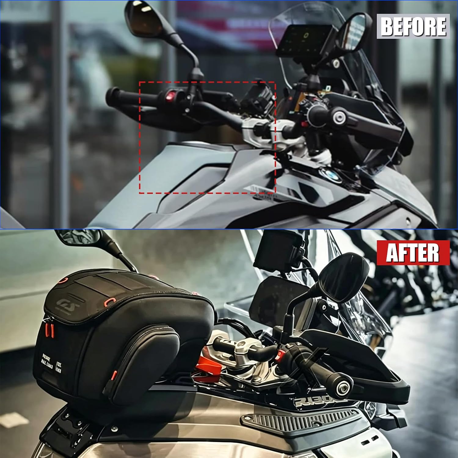 Tank Bag Compatible with BMW R1300GS Adventure ADV No-Strap Lock (Black)