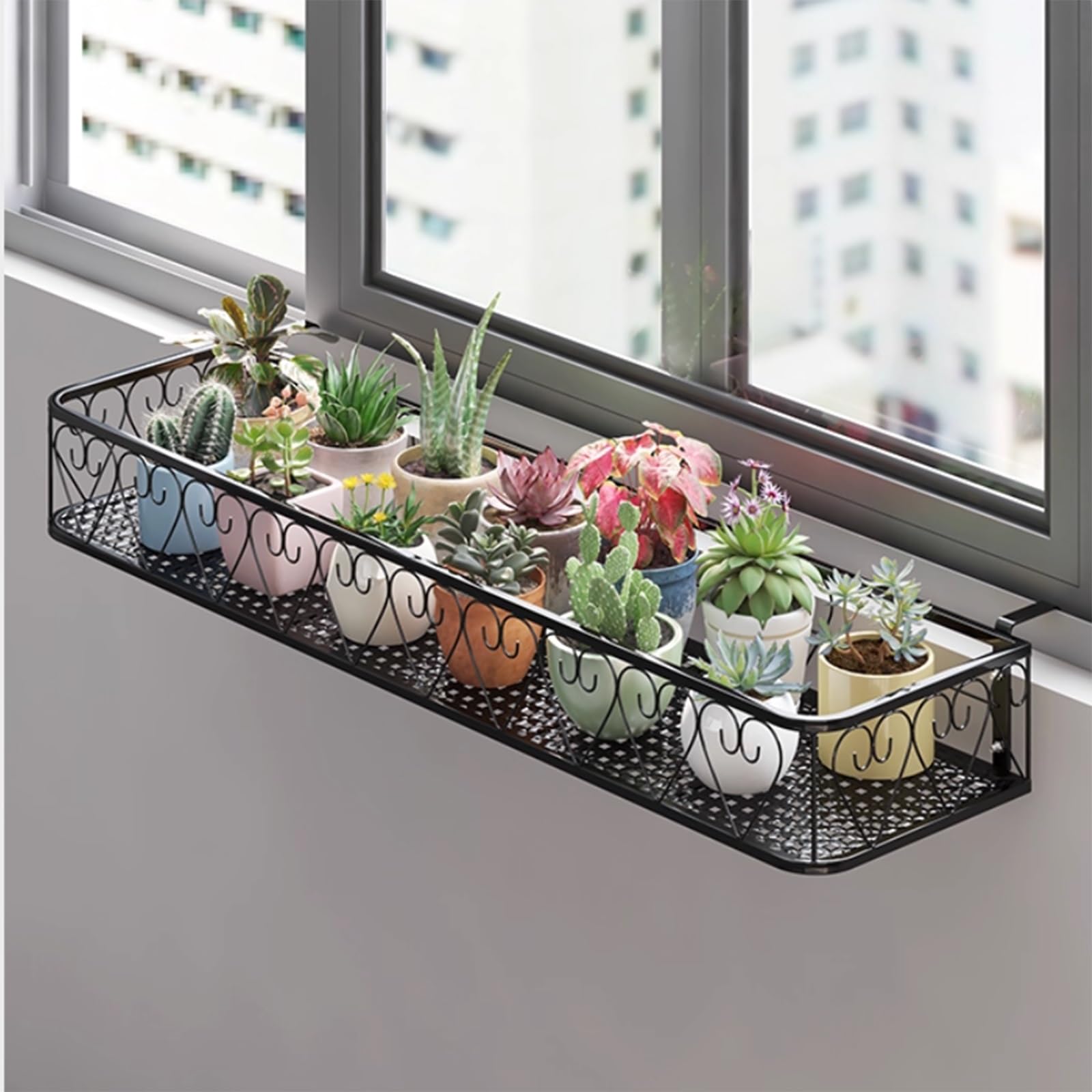 stand di fiori Mensola Per Fiori In Ferro Battuto - Portavasi Da Appendere Al Davanzale Della Finestra E Supporto Per Ringhiera Del Balcone, Organizer Giardino Per Vasi E Piante Grasse(60*20*12cm)