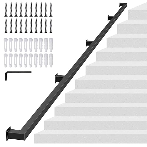 12FT Square Tube Handrail for Indoor Stair,Matte Black Industrial Metal
