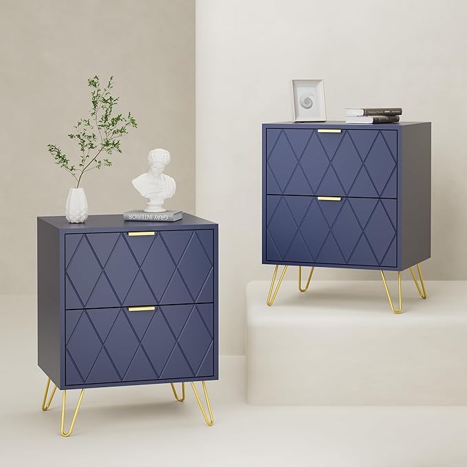 Amazon.com: Anbuy Large Navy Nightstand Set of 2, End Side Table Double ...