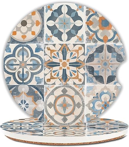 Miniatura 11 de Juego de 2 posavasos de mariposa para automóvil, portavasos de cerámica absorbente de 2.63 pulgadas, base de corcho antideslizante, con muesca de