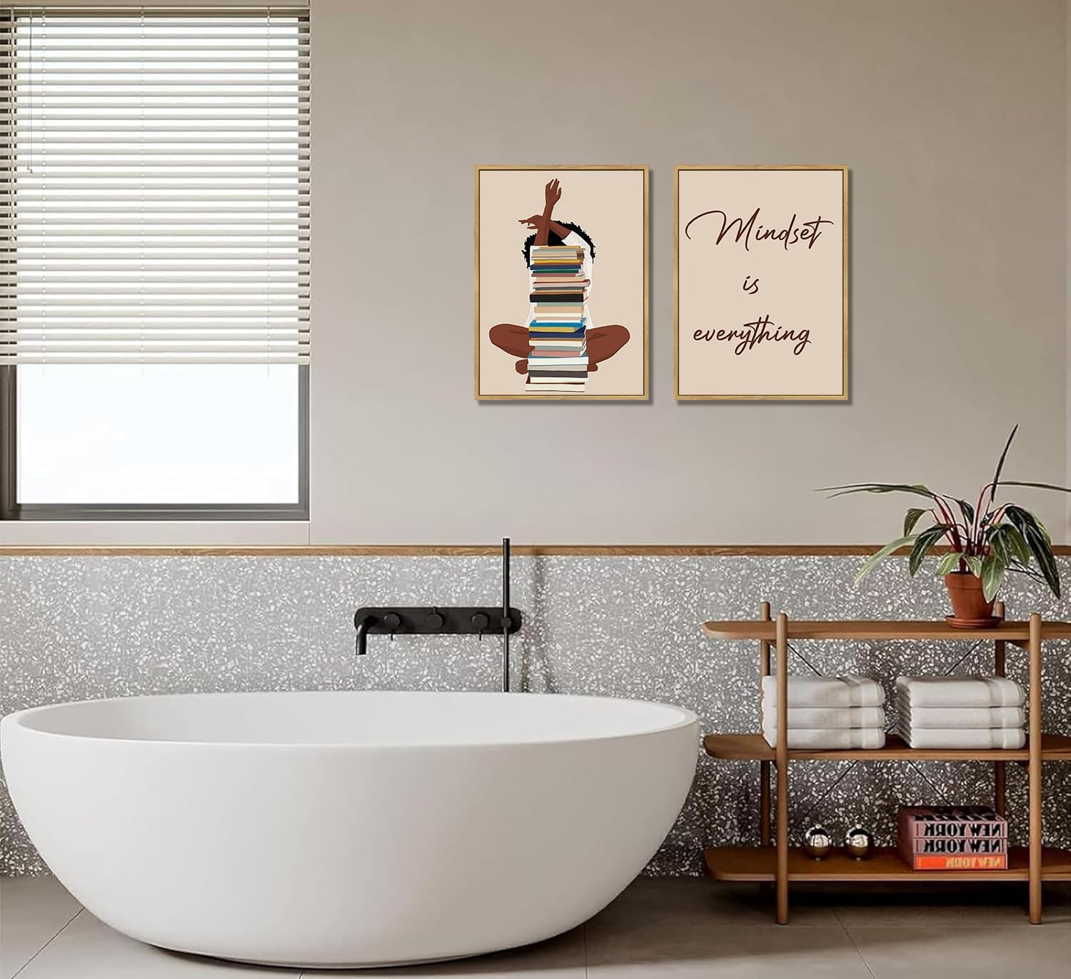 Black Girl Canvas Wall Art Modern African American Wall Decor Black Girl With Books Art Paintings Prints Mindset is Everything Posters for Bedroom Living Room Home Decoration(Unframed,16x24x2 Inch)