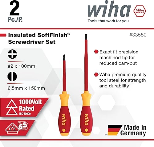 Vista 2 de Wiha 33580 Juego de 2 destornilladores aislados SoftFinish ranurados y Phillips