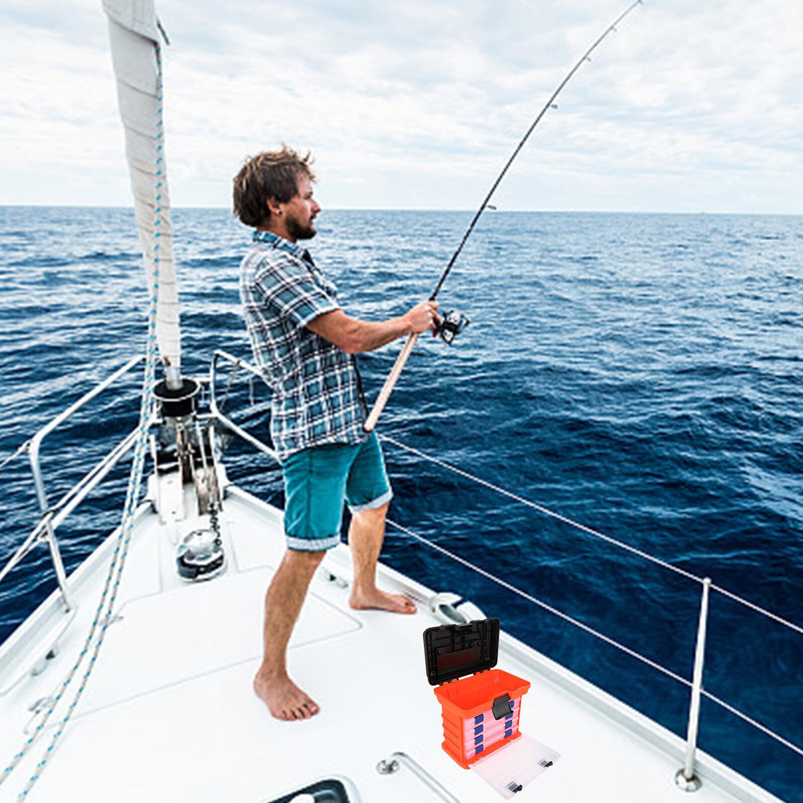 Gatuida Cassetta da Pesca per Grande capacità e in Plastico Arancione Manico Pieghevole Facile da Trasportare, Scatola Porta Attrezzi Piccoli Accessori da Pesca