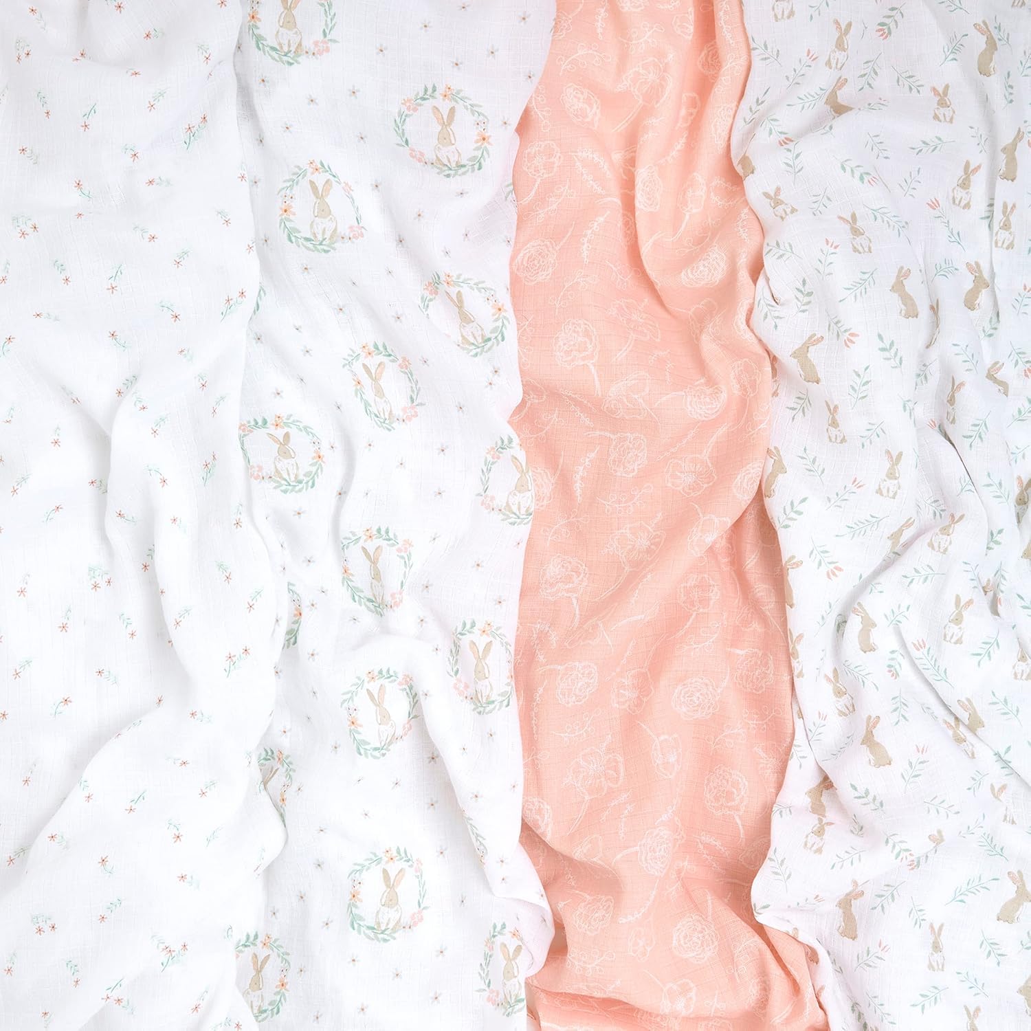 Aden + Anais Essentials Blushing Bunnies – Pack 4 Langes Mousseline Coton 112x112 Cm, Respirants, Imprimés Lapins Roses Fleurs
