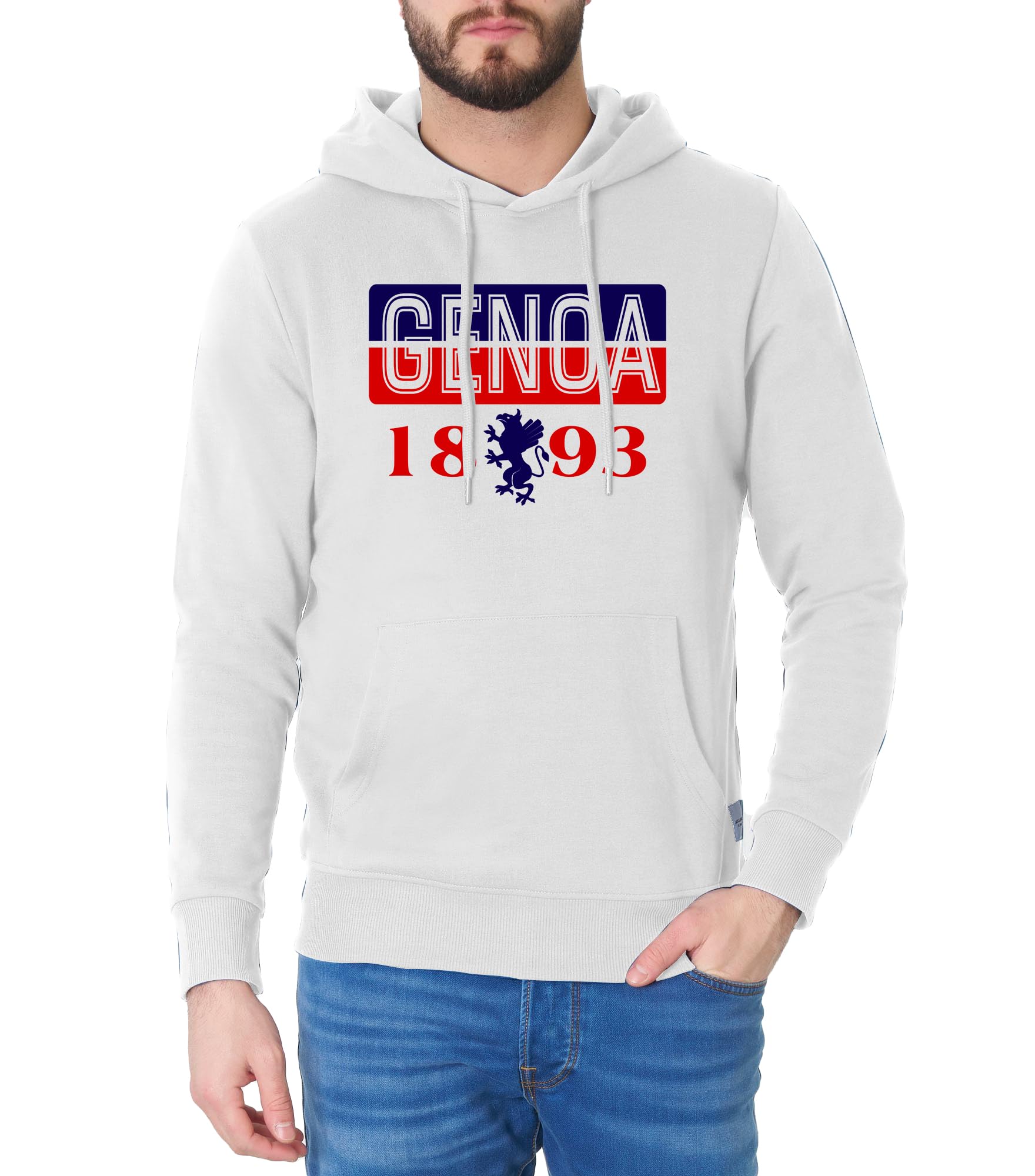 Footex Felpa con Cappuccio Tasche Marsupio Sweetshirt Bianca Genoa 1893 Grifone
