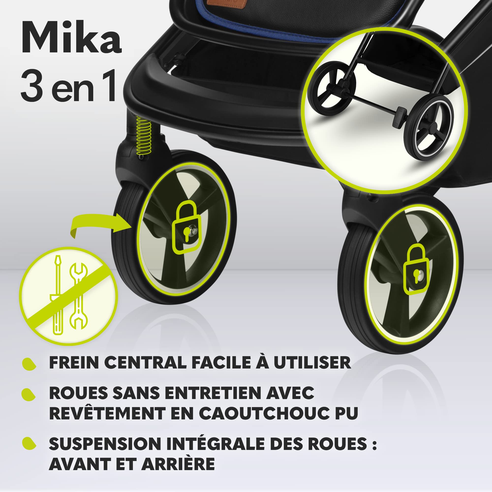 LIONELO Mika poussette bébé confort 3 en 1, poussette compacte, nacelle, siège auto, porte-bébé, moustiquaire, un chauffe-pieds un habillage de pluie