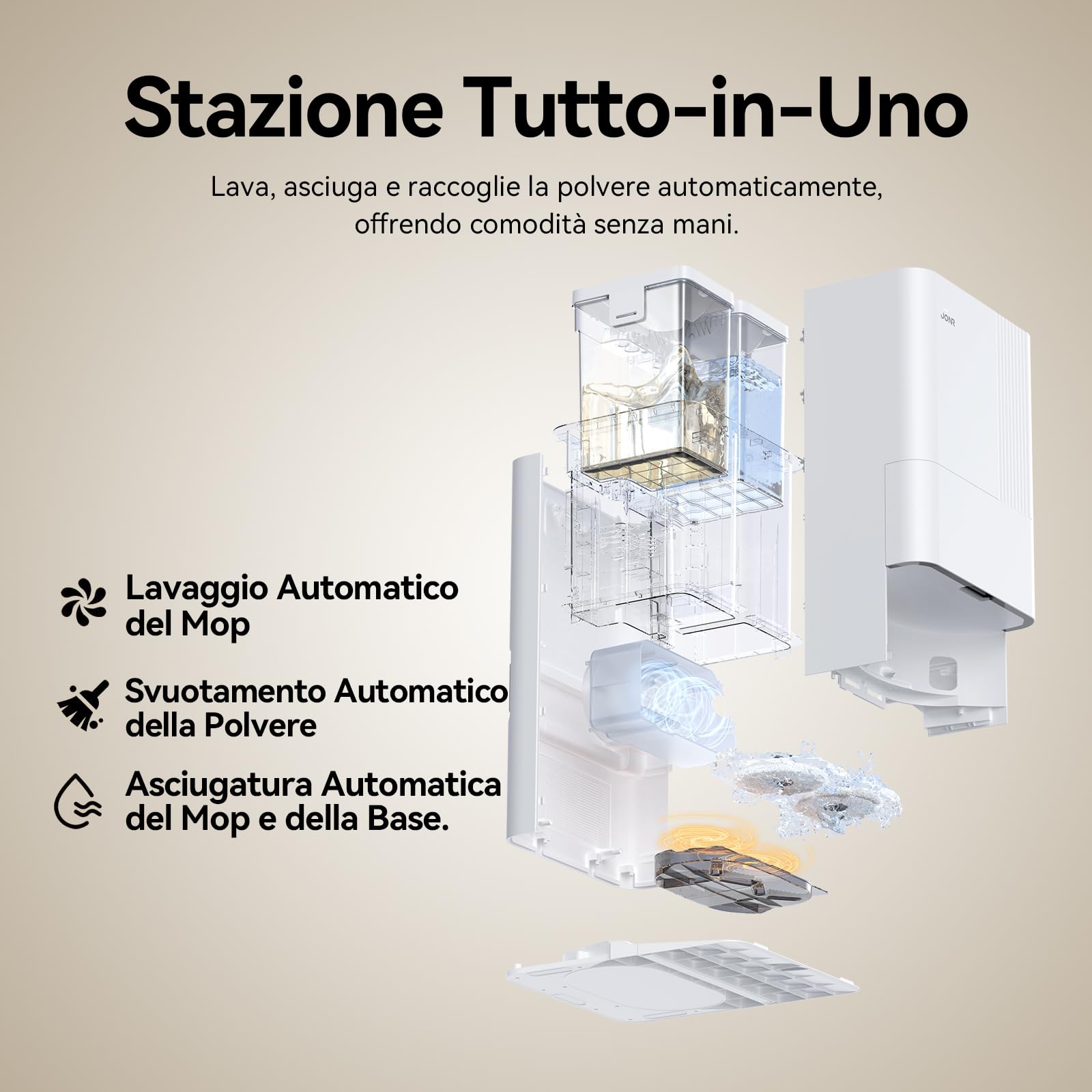 JONR T5 Pro Robot Aspirapolvere Lavapavimenti con Mop Estendibile, Potenza di Aspirazione 8000Pa, Lavaggio e Asciugatura Automatica del Mop, Navigazione AI con LiDAR