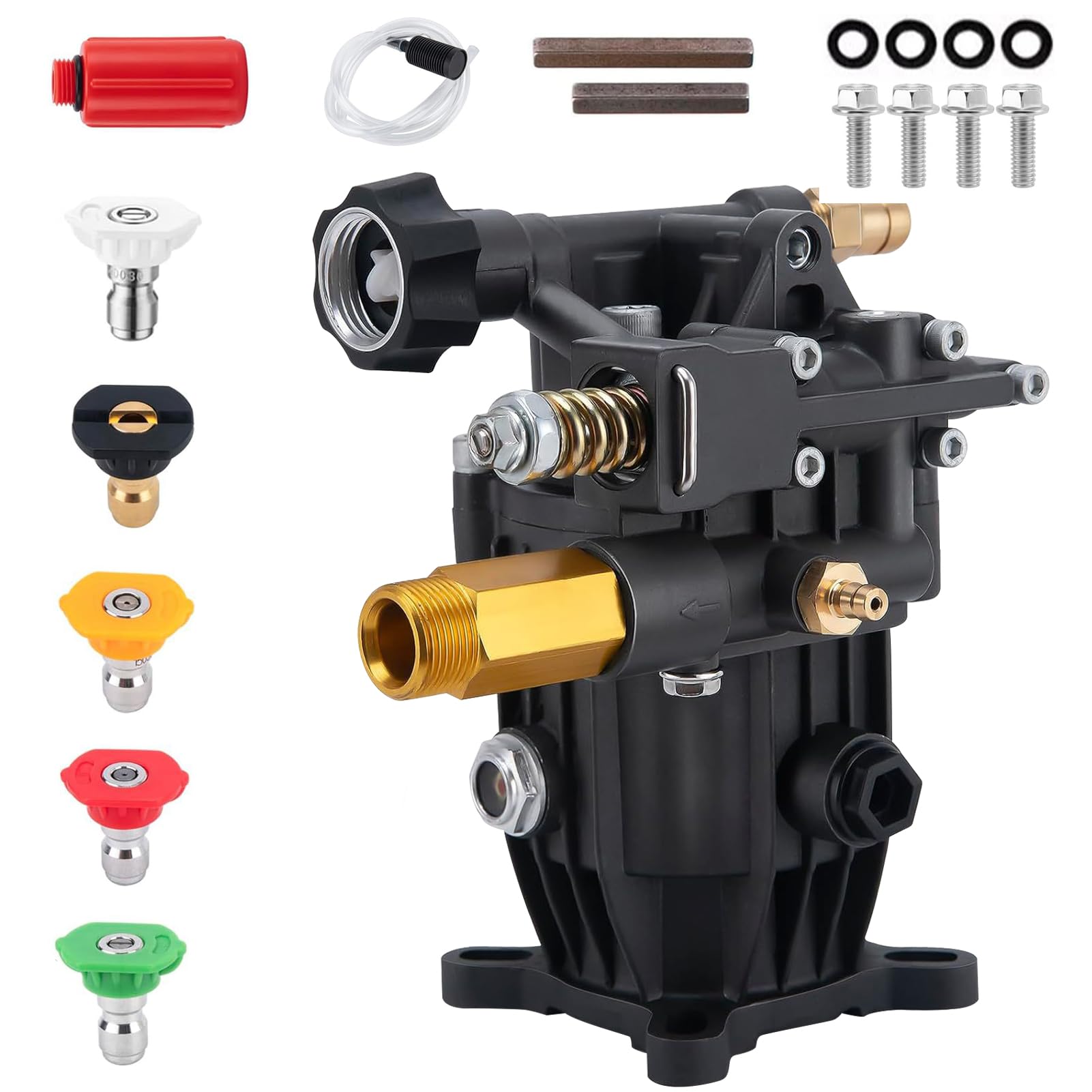 Pompe de nettoyeur haute pression à arbre horizontal de 1,9 cm - Pompe de surpression d'eau de 3300 PSI de rechange avec 5 buses et joints étanches (compatible avec les modèles Honda à arbre