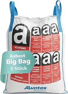 Big Bag 90x90x110 cm Beschichteter Asbest-Sack mit Aufdruck, 5 Stück für Asbestplatten, geschlossener Boden und Schürze SWL 1000 kg