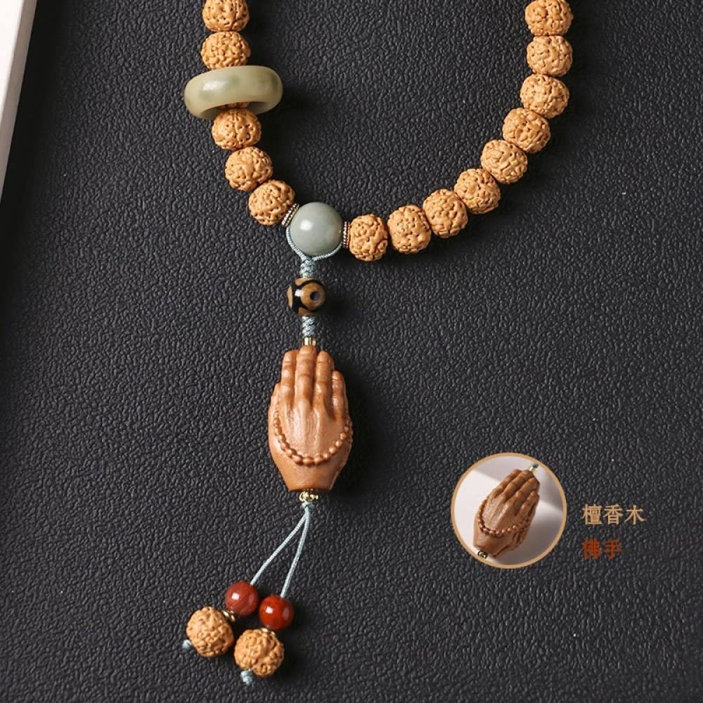 Natürliches Stretch-Armband Für Perlen-Armband, Natürliches Bodhi 108 Buddha-Armband Für Damen Und Herren, Kristall-Sandelholz-Holz Geschnitztes Fushou-Buddha-Perlenarmband Für Glücksstein-Armb