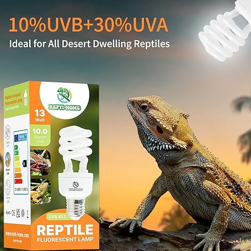Miniatura 5 de Luz de reptil UVB 10.0, 13 W Desert UVA UVB Bombilla para reptiles, lámpara compacta de terrario del desierto, bombilla UVB reptil para dragón