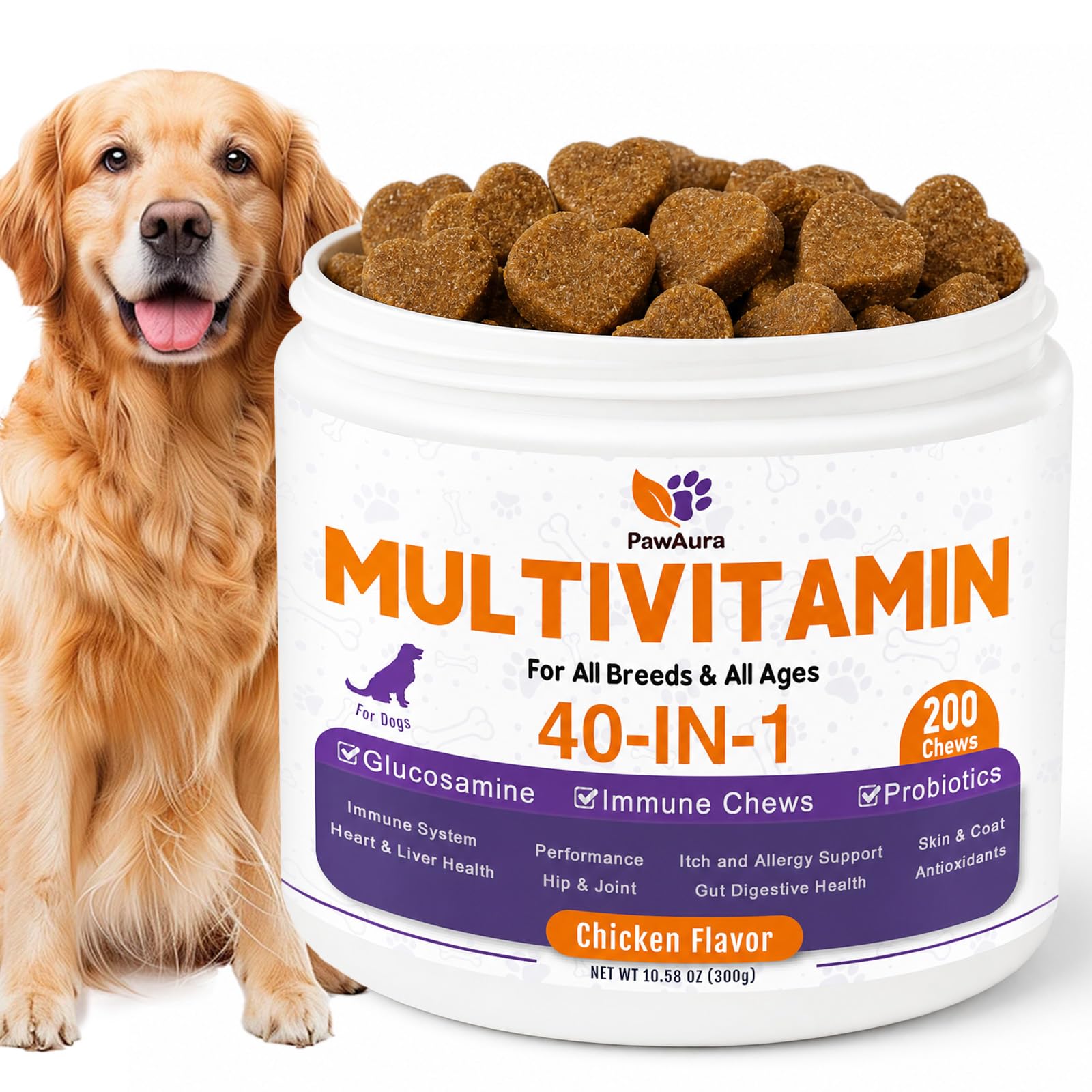Dog Multivitamin Chewable - Dog Vitamins and Supplements with Glucosamine - 200 Chews - Hip & Joint, Pet Immune Support, Skin & Coat, Gut & Heart Health - Senior & Puppy