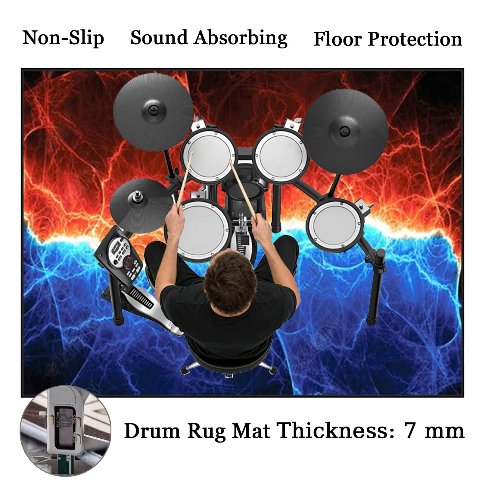 200 x 170 cm Dywan z baterią elektroniczną Dźwiękoszczelny Antypoślizgowy Dywan Pochłaniający Akustyczny Profesjonalna mata do instrumentów muzycznych do instrumentów muzycznych do gitary basowej