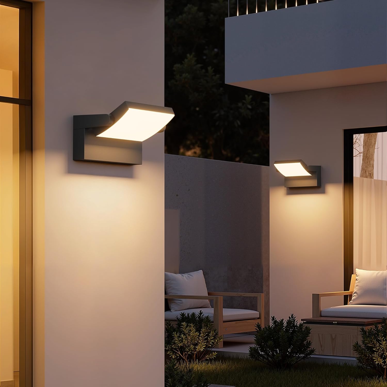 40W Outdoor Wall Lights, IP65 Waterproof Aluminum Flood Lights, Adjustable Head Wall Mount Light, 3000K LED Warm Light Exterior Sconce Fixtures for Yard Garage Porch, 2 Pack, Black