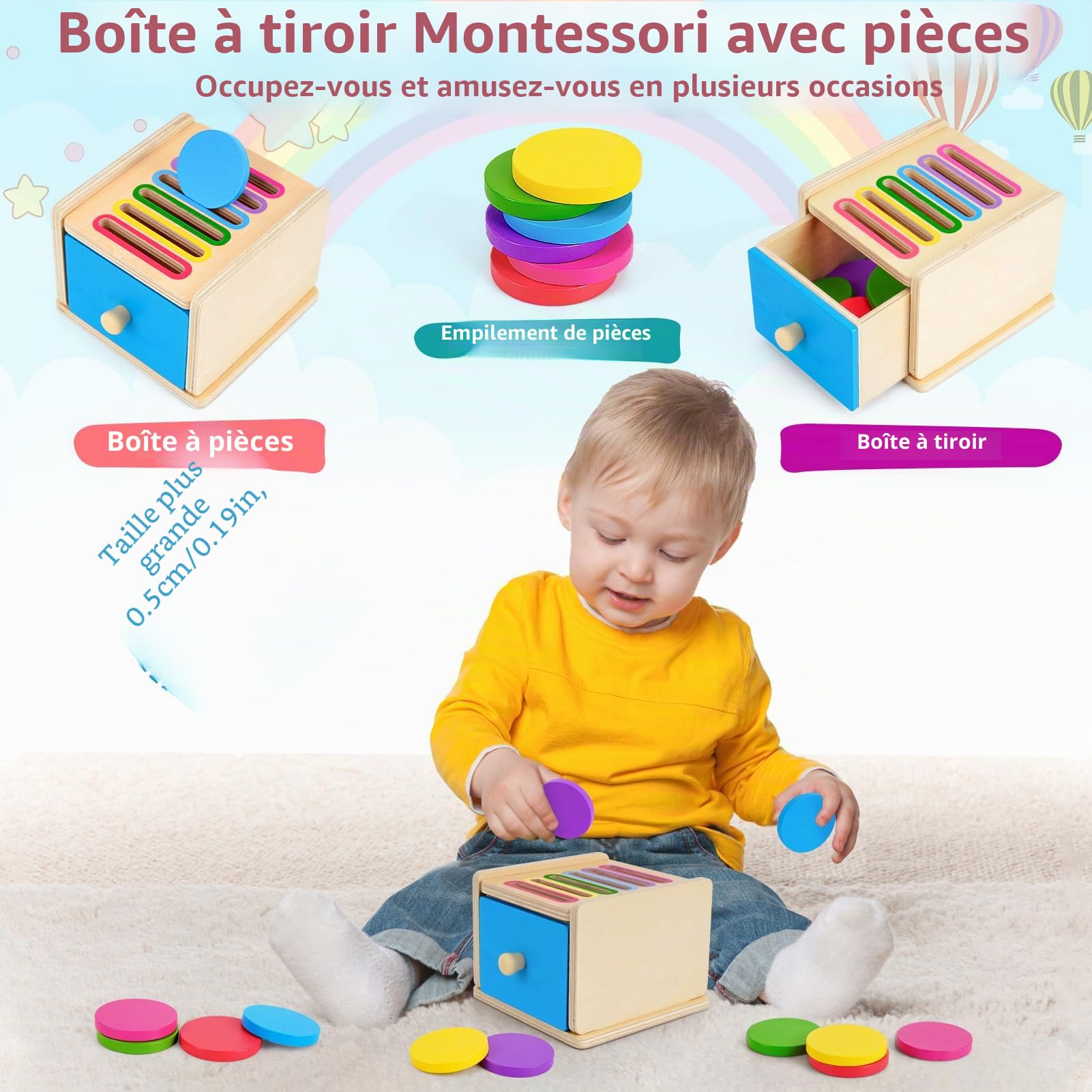FCSONU Jouet Bebe 1 2 3 Ans, Jeux Enfants 1 2 3 Ans, Jeux Montessori 2 1 3 Ans, Jeux Educatif 2 Ans Apprendre Les Couleurs, Cadeau Fille Garçon 1 2 Ans Anniversaire & Cadeaux Noel