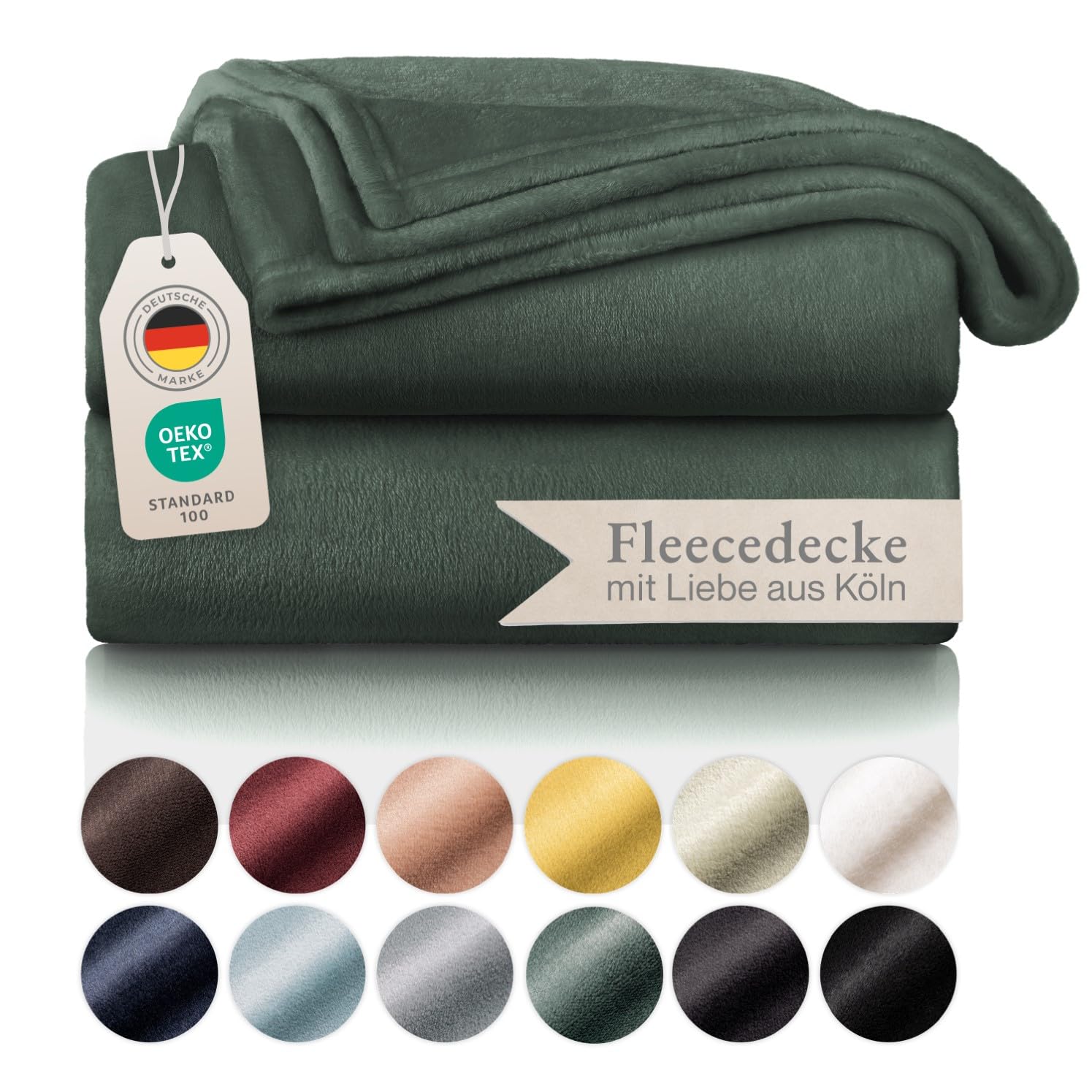 Blumtal Kuscheldecke flauschig 130x150 cm, OEKO-TEX zertifiziert, Grün