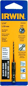 Irwin Tools 4935632 Oxide Hex Shank Drill Bit, 1/16-Inch, Black