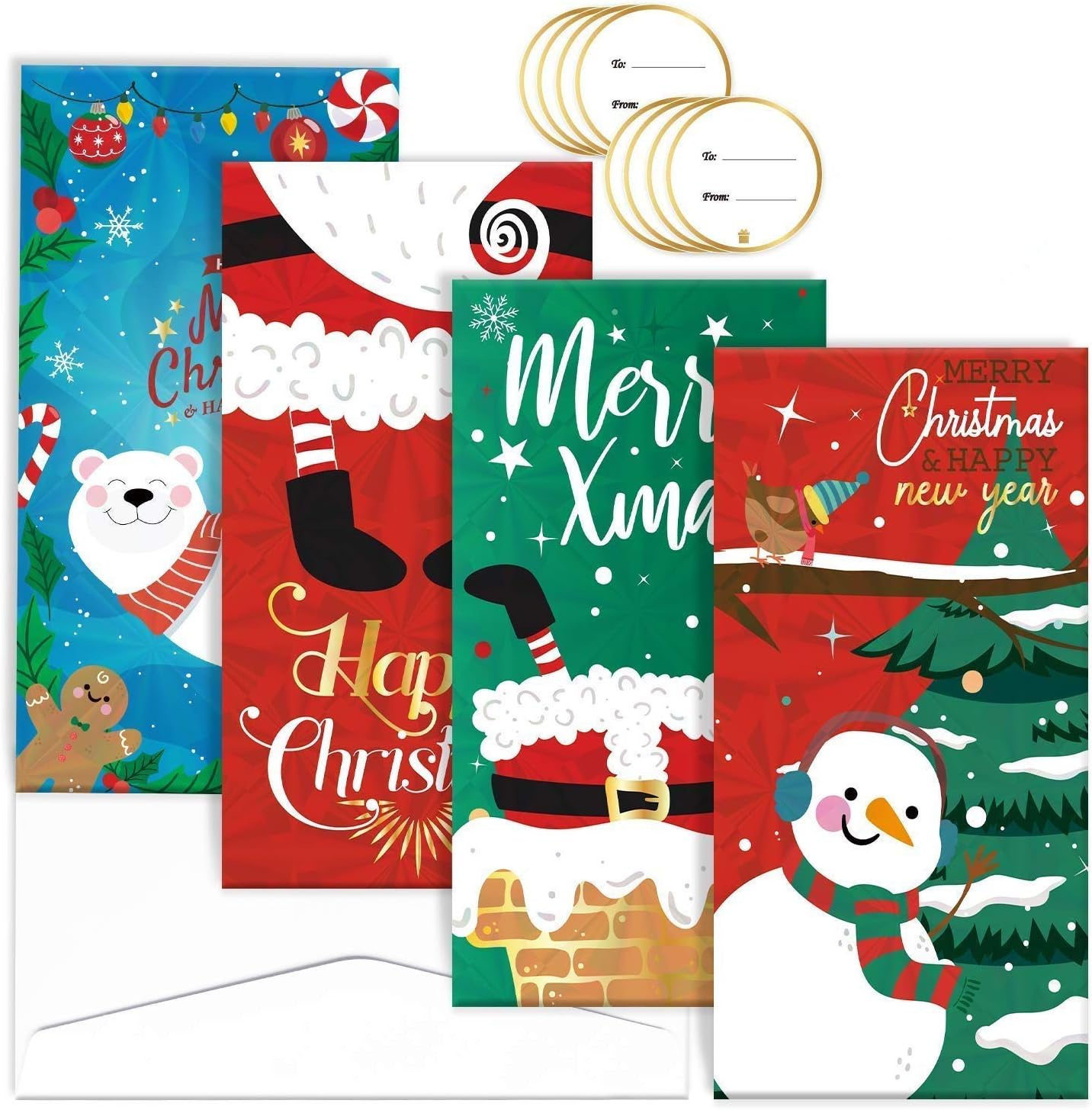 96Pcs Christmas Gift Card Money Holders Set 8 Unique Design Including
