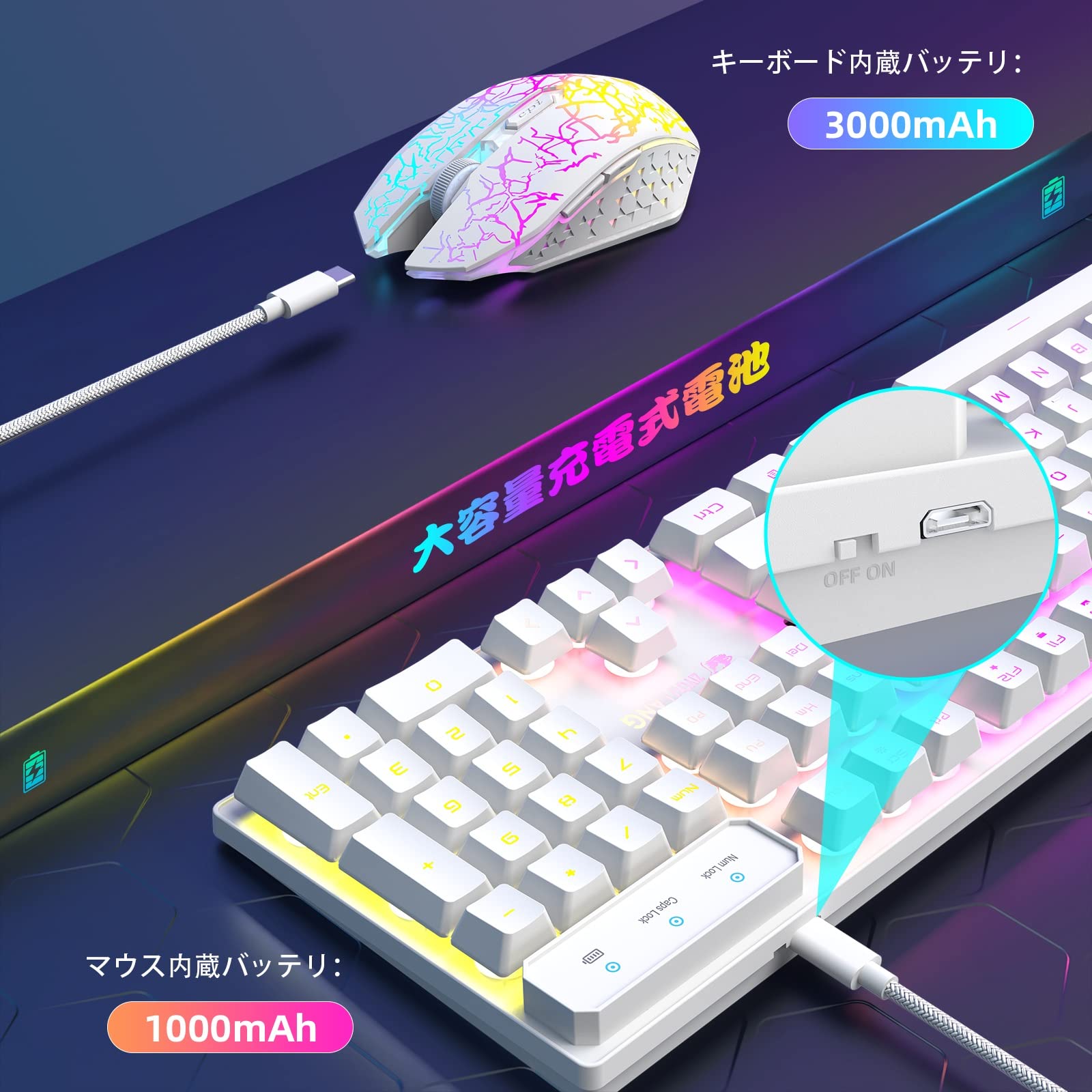 Amazon | MAMBASNAKE T3 RGBワイヤレスキーボードマウスセット、USB