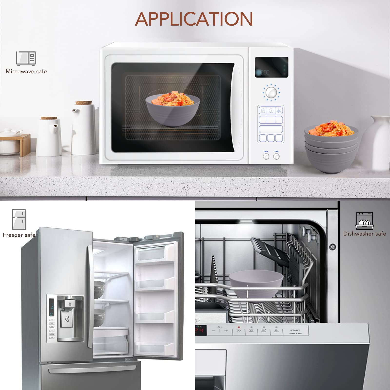 Greenandlife Unbreakable Cereal Bowls - 24 OZ Wheat Straw Fiber Lightweight Bowl Sets 4 - Dishwasher & Microwave Safe - for,Rice,Snack Bowls