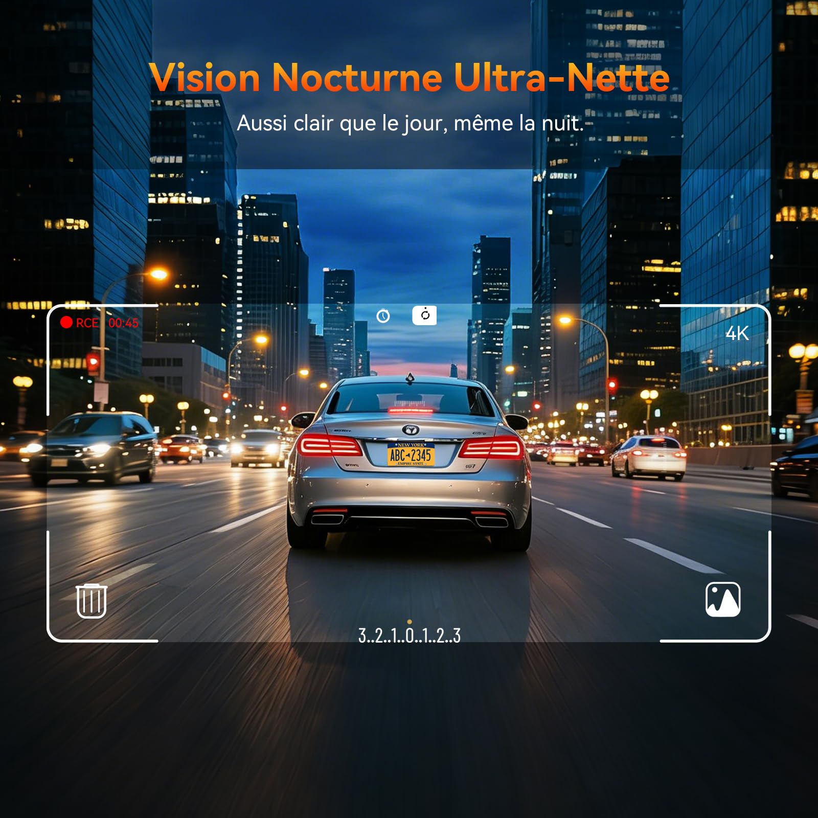 Caytail Dashcam Voiture Avant Arrière 4K+2K, 5GHz WiFi Camera Voiture avec Carte SD 64GB, Dash Cam Grand Angle 170°, Vision Nocturne WDR, Écran 3,2", G-Capteur, Mode Stationnement 24H - 4