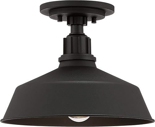 Miniatura 4 de Franklin Iron Works Arnett - Lámpara de techo industrial rústica semiempotrada para exteriores, de aluminio negro de 12 pulgadas, para exterior,