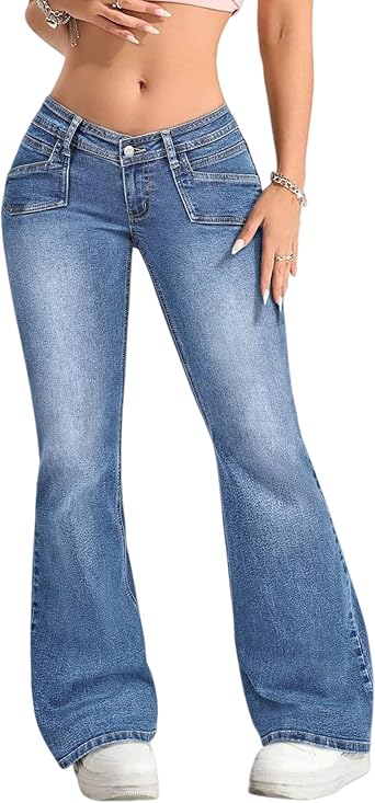 Womens Low Waisted Bootcut Jeans Stretchy Flare Jeans Trendy 2026 Bell Bottom Denim Pants for Petite Women