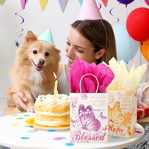 Miniatura 5 de Glenmal 24 juegos de bolsas con versículos de la Biblia con asas, mariposas religiosas, bolsas de recuerdo con pañuelos y tarjetas, regalo cristiano