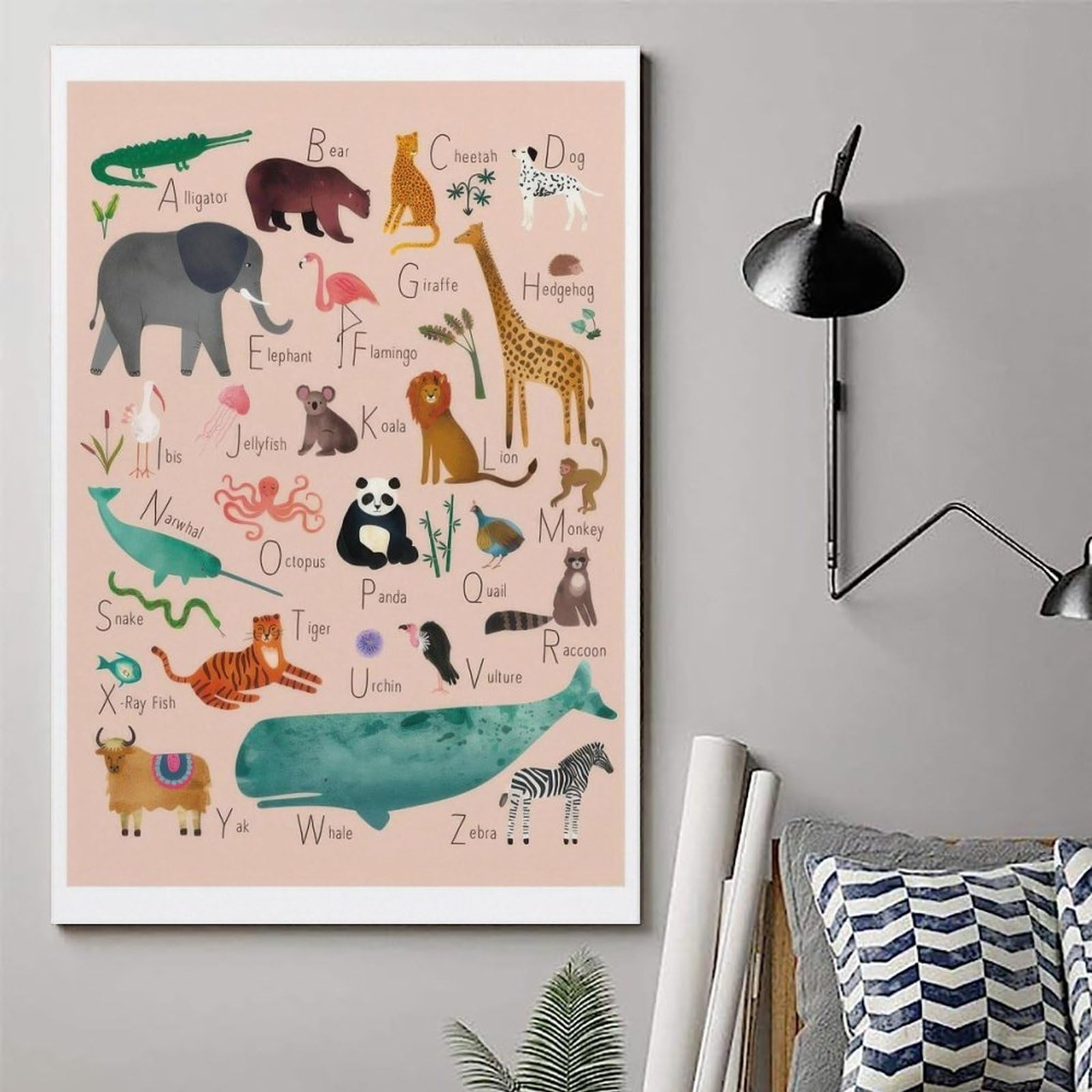 Alphabet Animals Éducationnel Impression sur Toile Affiche Décoration Peinture Salon Mur Art Chambre Peinture Impression Murale Peinture Moderne Maison Garçon Chambre Impression Peinture Fille