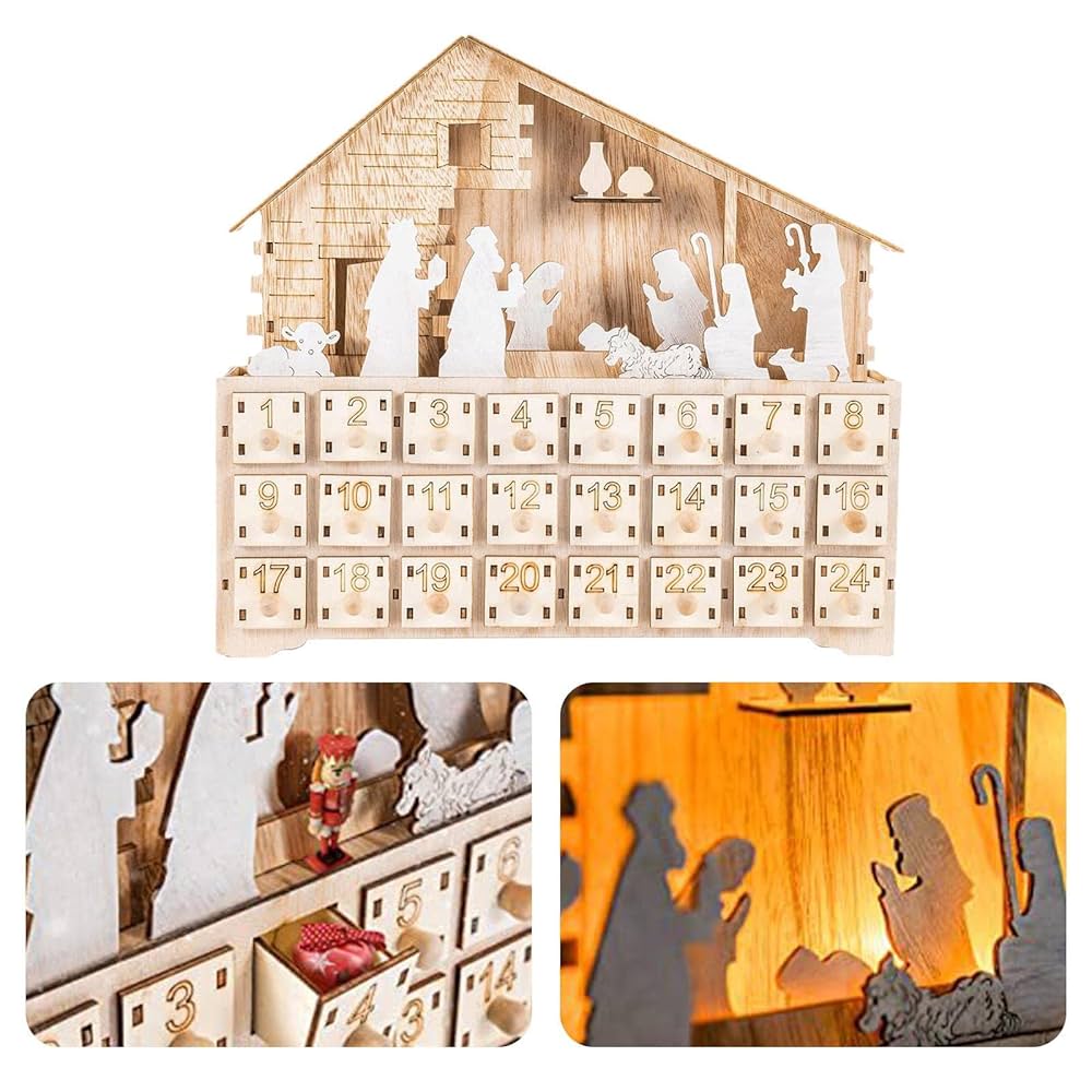 木製 ハウス型 クリスマス アドベントカレンダー LEDライト付き アドベントカレンダー 木製 LEDライト付き クリスマス