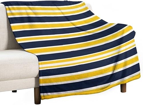 Manta de rayas náuticas amarillas y azul marino, manta geométrica abstracta de franela de forro polar, manta decoración del hogar para cama, sofá,