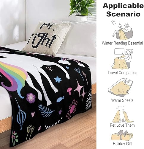 Miniatura 6 de Manta de unicornio, manta de franela de 40 x 50 pulgadas, manta de forro polar suave, cálida y ligera, mantas para sofá, cama, sofá, viajes, para