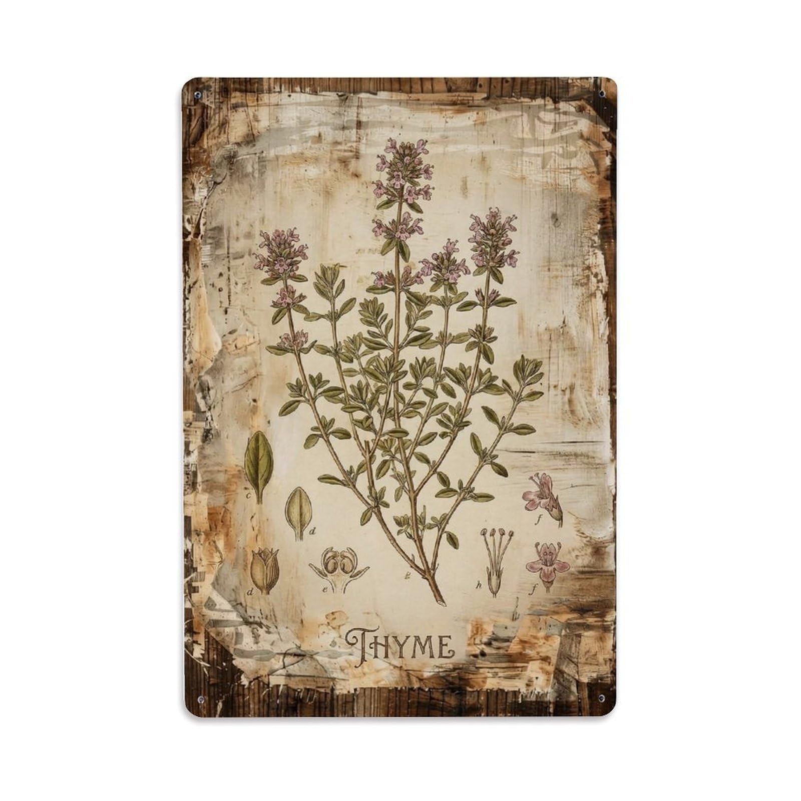 Fqnyr Style Thyme Herb Cooking Metal Tin Sign Plaque Wall Decor For Cafe, Club Bar, Office, Home Garden Metal Poster 8X12inch