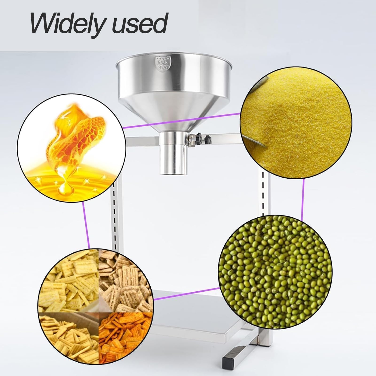 MObyat Embudo De Llenado Manual, Tolva De Alimentación De Acero Inoxidable 304 con Soporte, Bandeja Elevable Ajustable, Diseño De Boca Ancha, Tamaño del Puerto De Descarga De 6 Cm (Opcional)