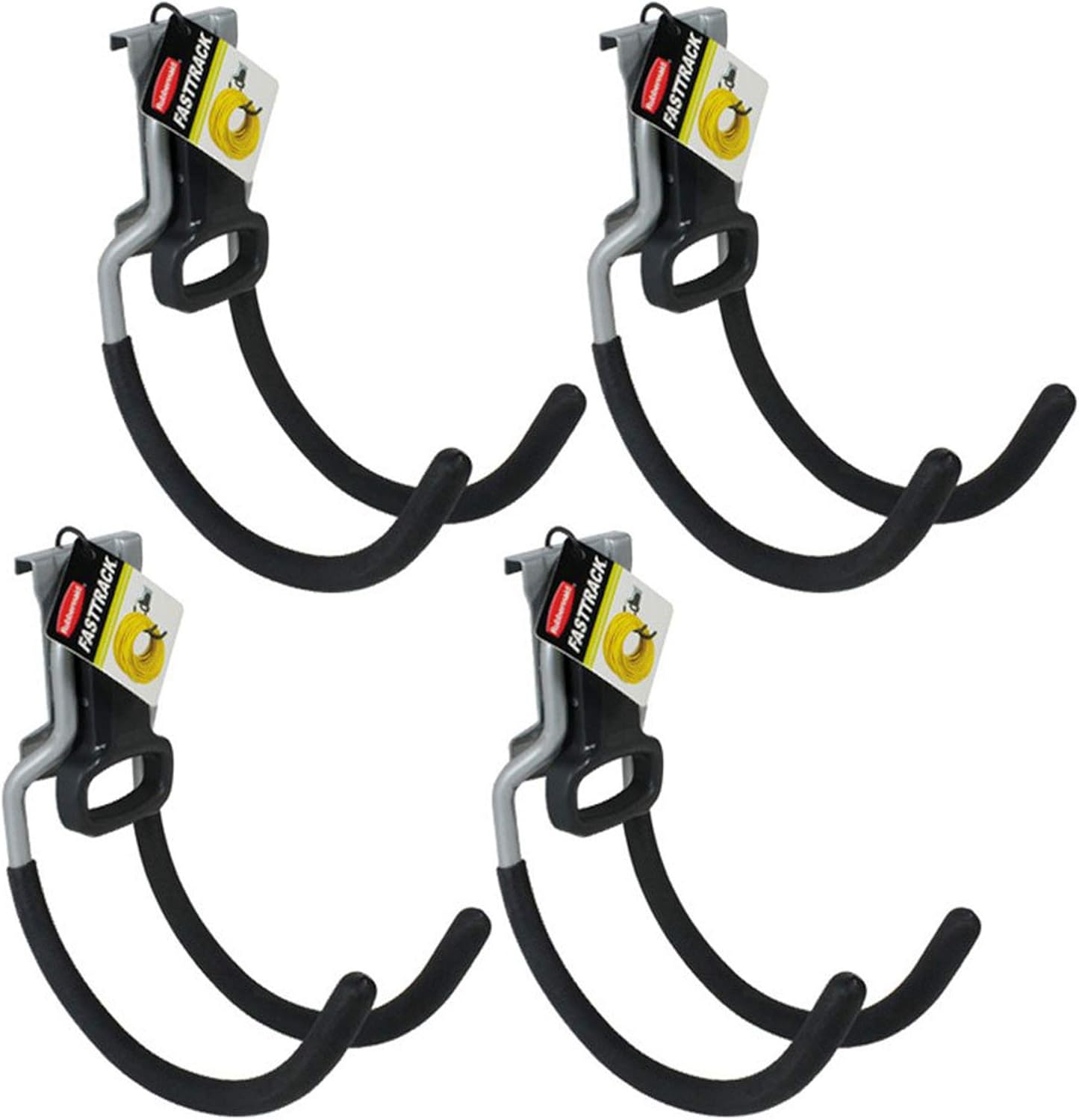 Rubbermaid Fast Track Wall Mounted Multi-Purpose Garage Utility Hooks for Tools, Sports Equipment, and Gardening Supplies, Satin Nickel (4 Pack)