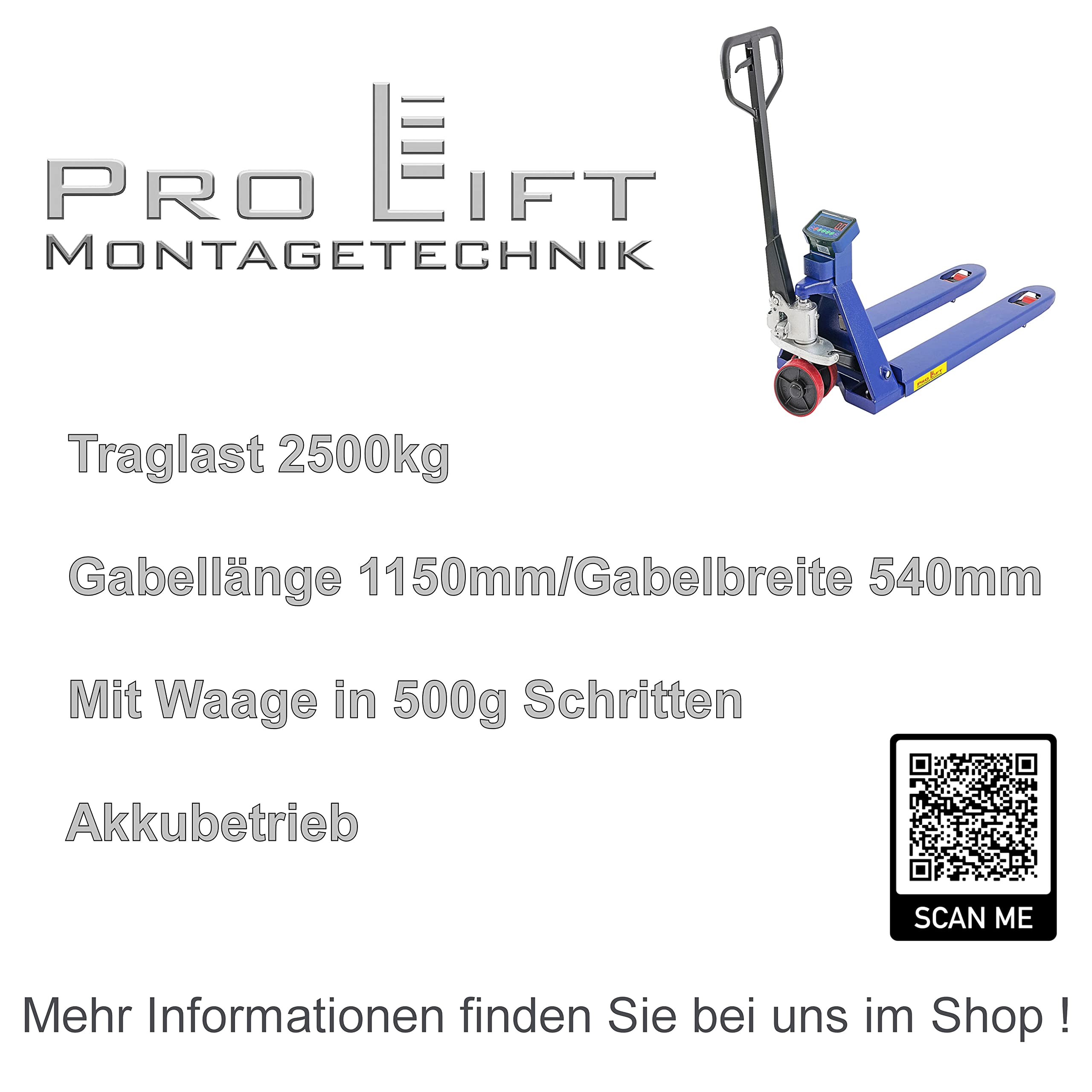Gabelhubwagen mit Waage Paletten Hubwagen 2500kg Wiege-Hubwagen 115cm Gabellänge 0,5kg Schritte