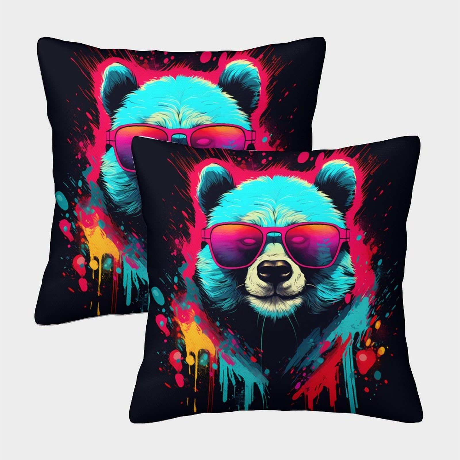 QFVANSIYO Trendy Graffiti 3D Printed Bear Pillowcase Microfiber Bedroom Decor Bear Pillow Cover for Adults Teens Gift 40x40cm